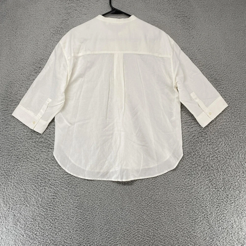 Uniqlo Linen Top Womens Medium Button Up Minimalist Capsule Collarless White - Picture 8 of 12